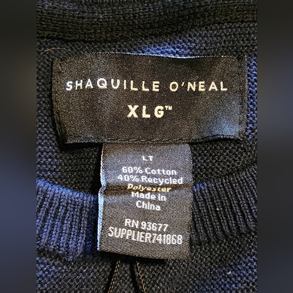 Shaquille O’Neal Navy Blue Crewneck Sweater Ribbed Textured Long Sleeve XLG LT - Picture 8 of 9